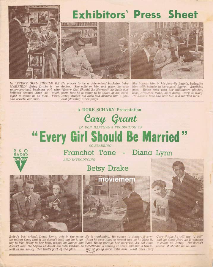 EVERY GIRL SHOULD BE MARRIED Rare RKO AUSTRALIAN Movie Press Sheet Cary Grant