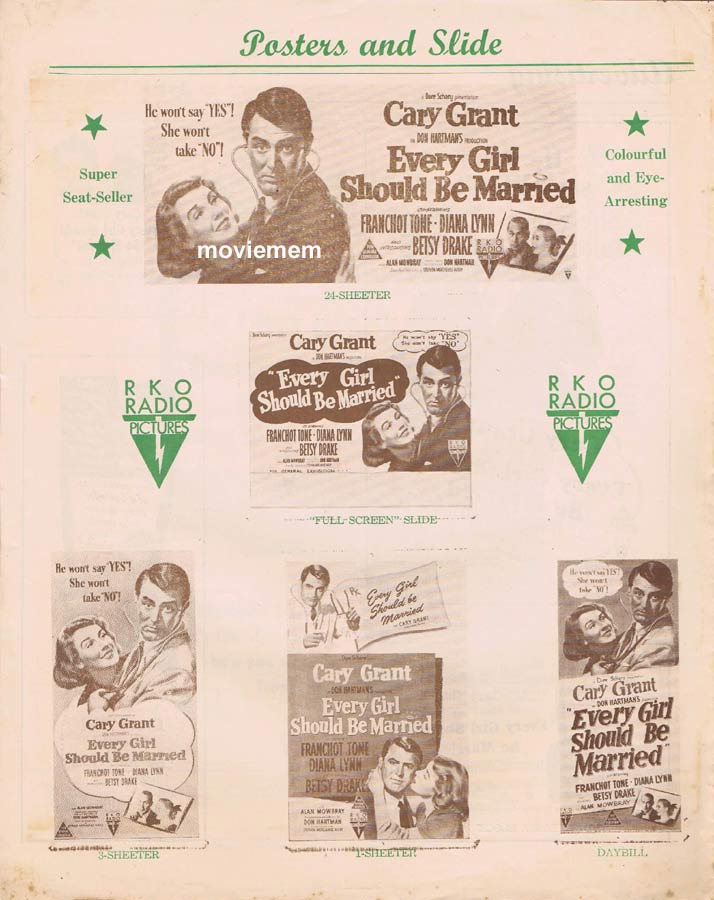 EVERY GIRL SHOULD BE MARRIED Rare RKO AUSTRALIAN Movie Press Sheet Cary Grant