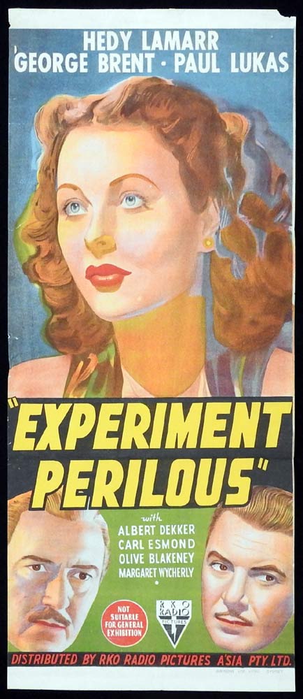 EXPERIMENT PERILOUS Original Daybill Movie Poster RKO Hedy Lamarr George Brent