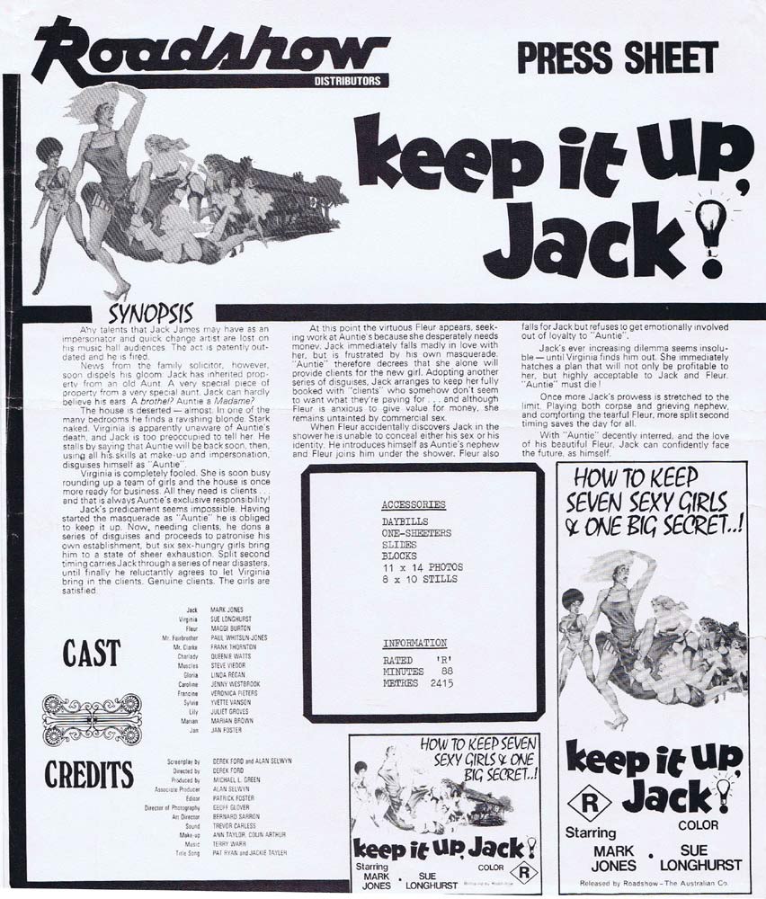 KEEP IT UP JACK Rare AUSTRALIAN Movie Press Sheet Mark Jones Sue Longhurst
