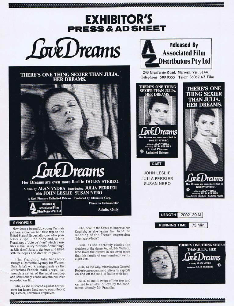 LOVE DREAMS Rare AUSTRALIAN Movie Press Sheet Julia Perrier