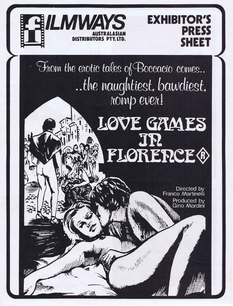 LOVE GAMES IN FLORENCE Rare AUSTRALIAN Movie Press Sheet