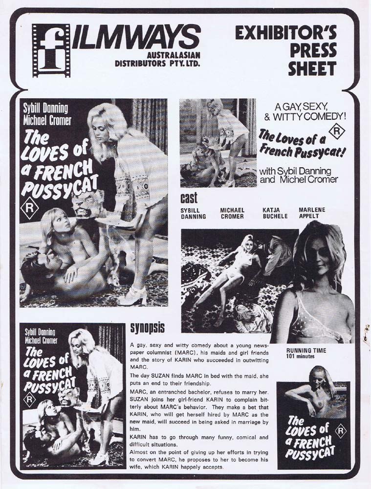 THE LOVES OF A FRENCH PUSSYCAT Rare AUSTRALIAN Movie Press Sheet Sybill Danning
