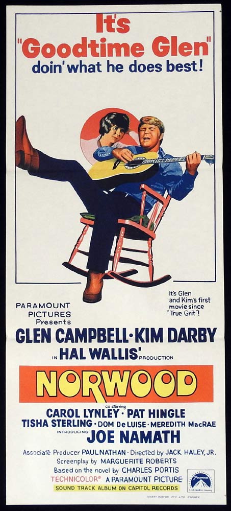 NORWOOD daybill Movie Poster Glen Campbell Joe Namath Kim Darby