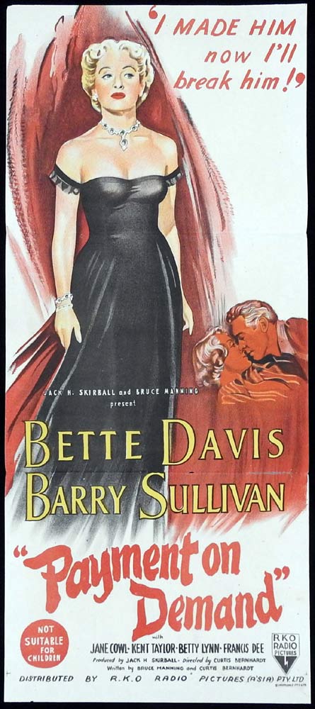PAYMENT ON DEMAND Original Daybill Movie Poster Bette Davis Barry Sullivan