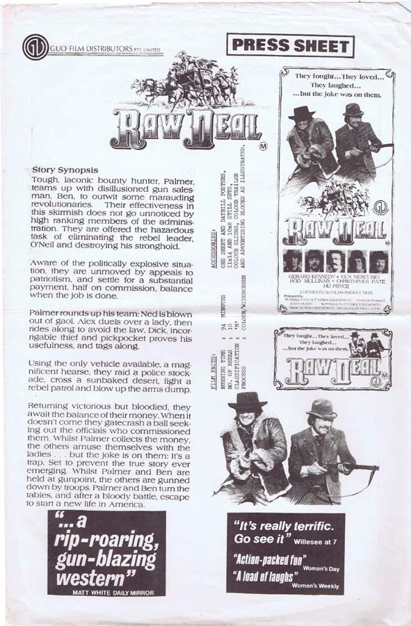 RAW DEAL Rare AUSTRALIAN Movie Press Sheet Gerard Kennedy Gus Mercurio