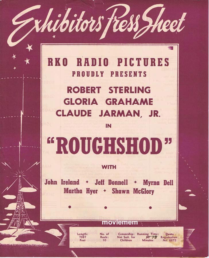 ROUGHSHOD Rare RKO AUSTRALIAN Movie Press Sheet Gloria Grahame Robert Sterling