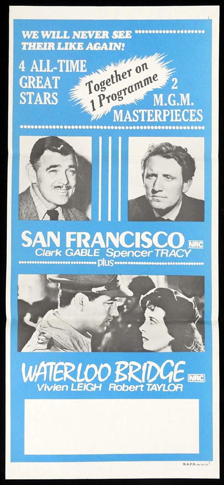 WATERLOO BRIDGE SAN FRANCISCO Original 70s Double Bill Daybill Movie Poster