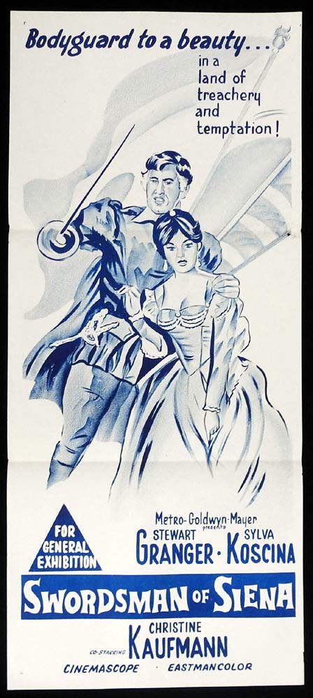 SWORDSMAN OF SIENA Original 60s Daybill Movie Poster Stewart Granger Sylva Koscina