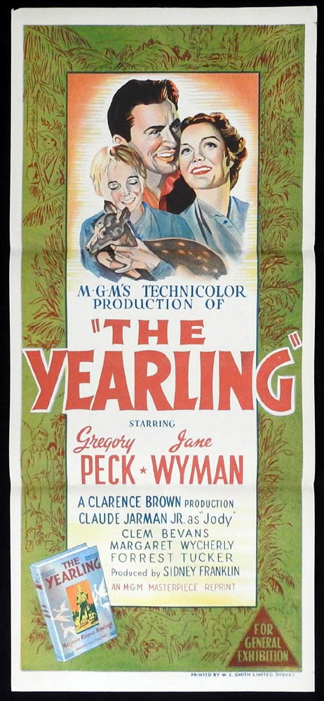 THE YEARLING Original 1956r Daybill Movie Poster Gregory Peck