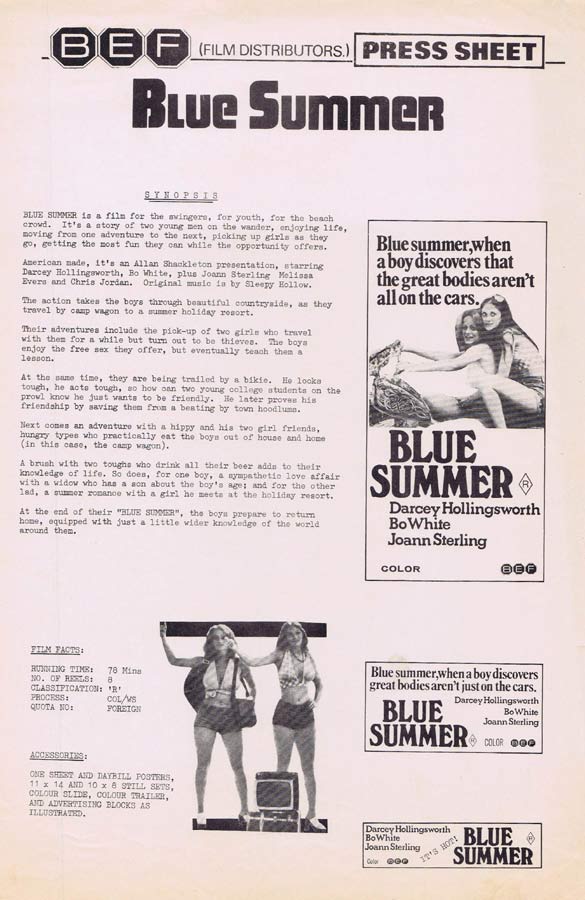 BLUE SUMMER Rare AUSTRALIAN Movie Press Sheet Darcy Hollingsworth