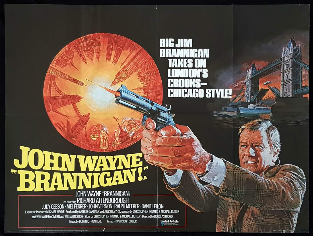 BRANNIGAN Original British Quad Movie Poster John Wayne Brian Bysouth Art