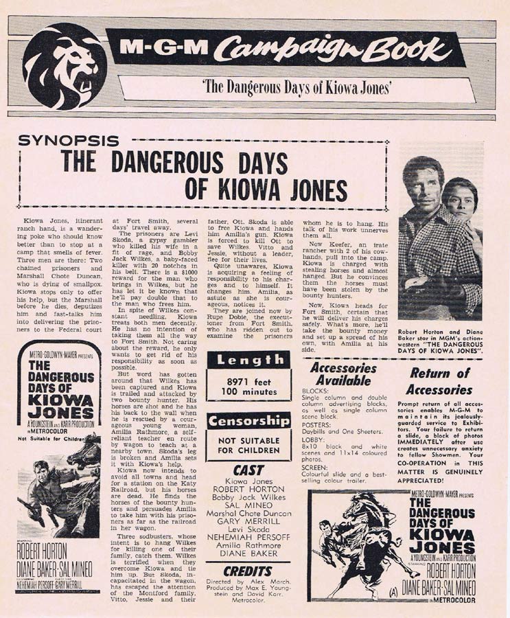 THE DANGEROUS DAYS OF KIOWA JONES Rare AUSTRALIAN Movie Press Sheet