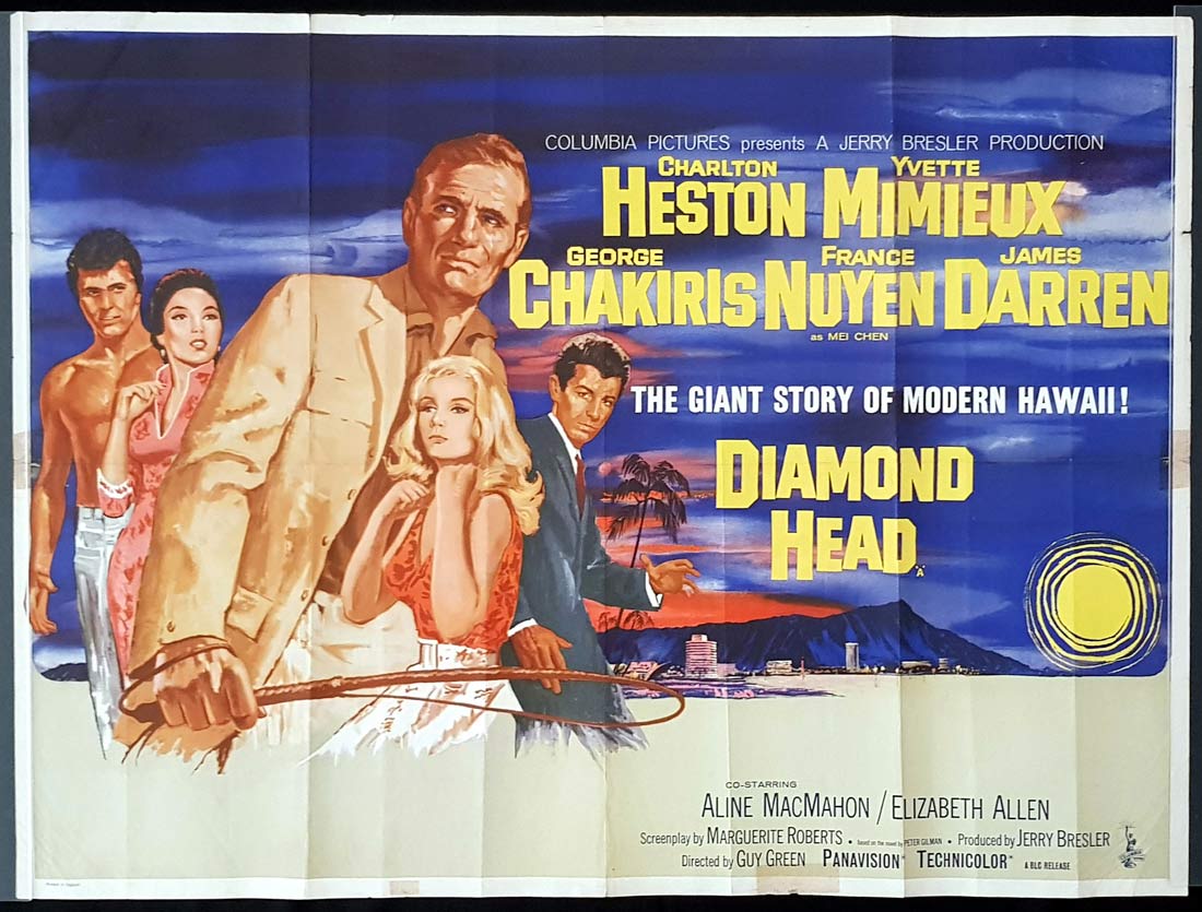DIAMOND HEAD Original British Quad Movie Poster Charlton Heston Yvette Mimieux