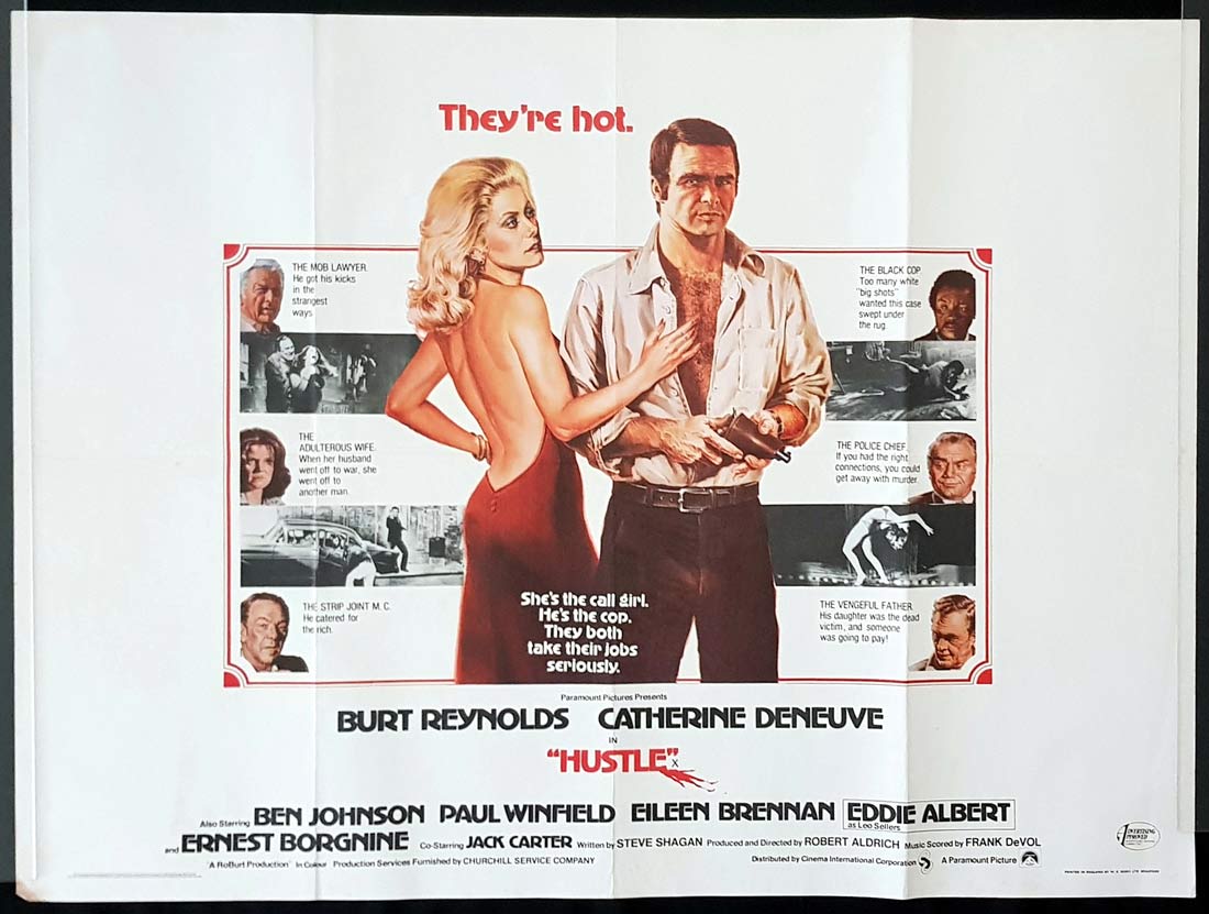 HUSTLE Original British Quad Movie Poster Burt Reynolds Catherine Deneuve