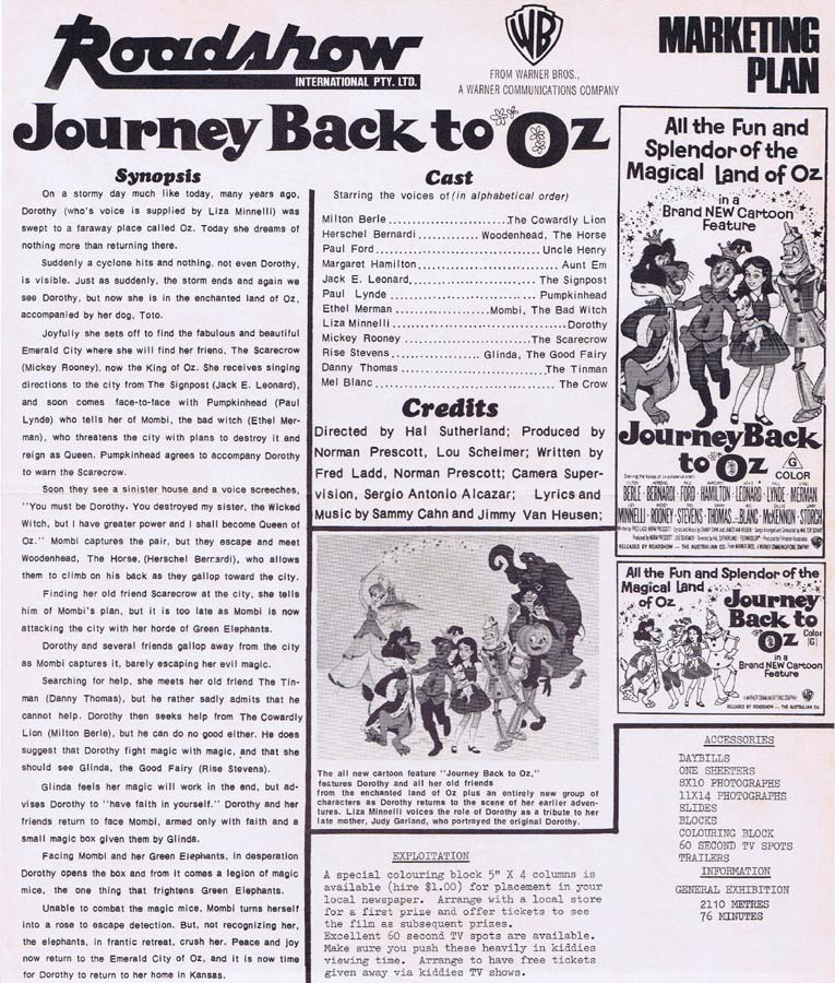 JOURNEY BACK TO OZ Rare AUSTRALIAN Movie Press Sheet Milton Berle