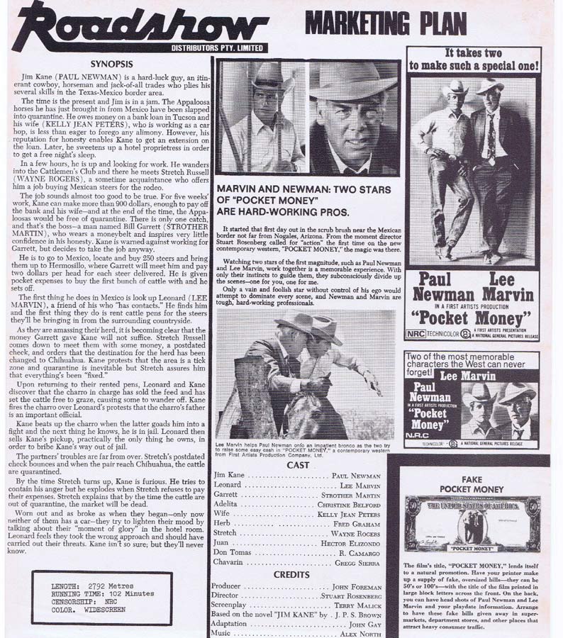POCKET MONEY Rare AUSTRALIAN Movie Press Sheet Paul Newman