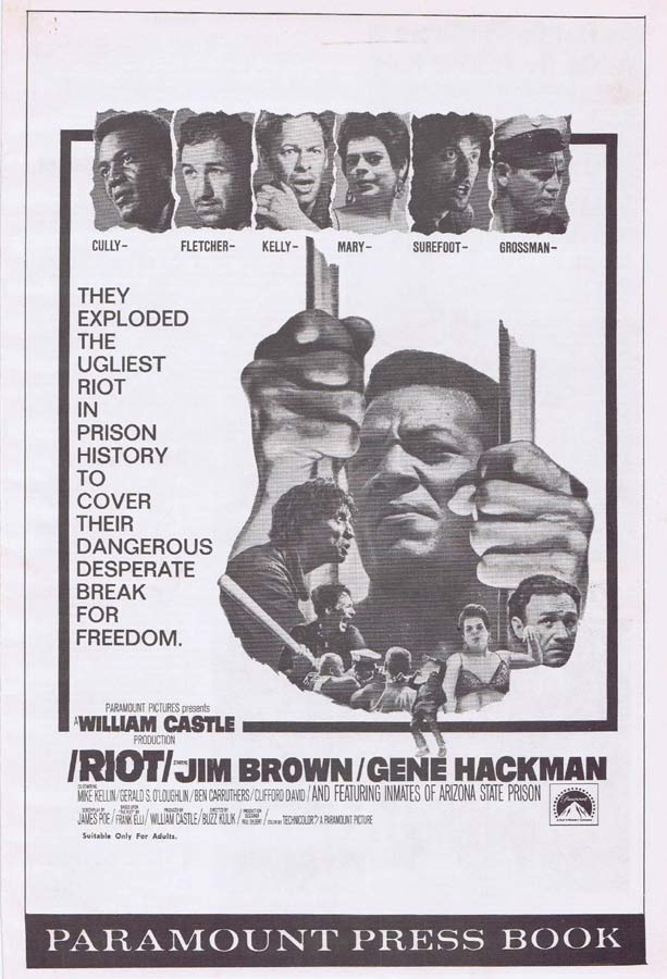 RIOT Rare AUSTRALIAN Movie Press Sheet Jim Brown Gene Hackman Jim Brown