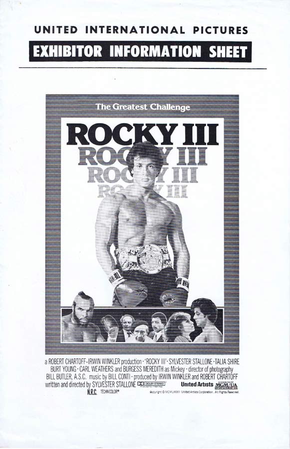 ROCKY III Rare AUSTRALIAN Movie Press Sheet Sylvester Stallone Talia Shire
