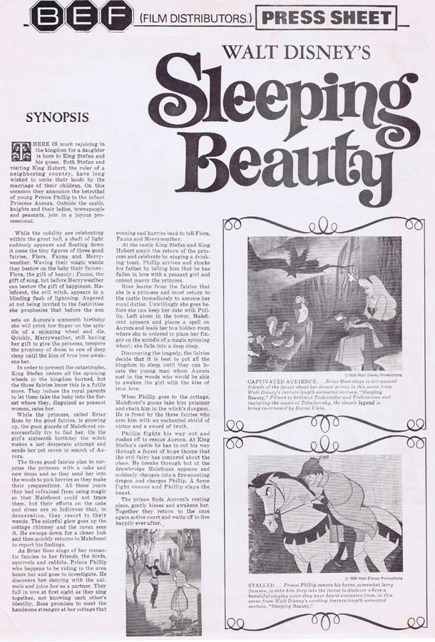 SLEEPING BEAUTY Rare 1970s AUSTRALIAN Movie Press Sheet Disney