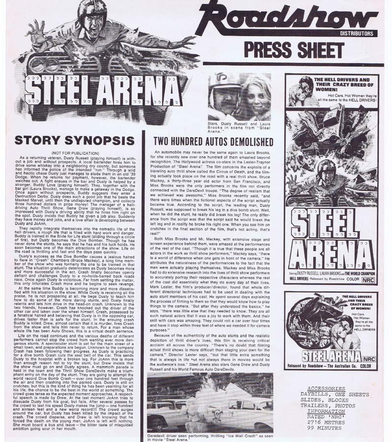 STEEL ARENA Rare AUSTRALIAN Movie Press Sheet Dusty Russell