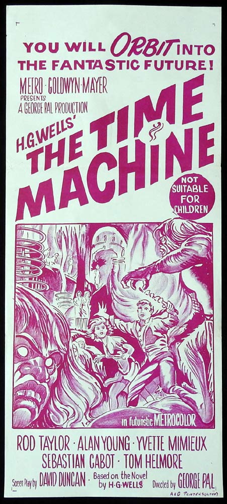 THE TIME MACHINE Original Daybill Movie Poster Rod Taylor H.G.Wells Second printing