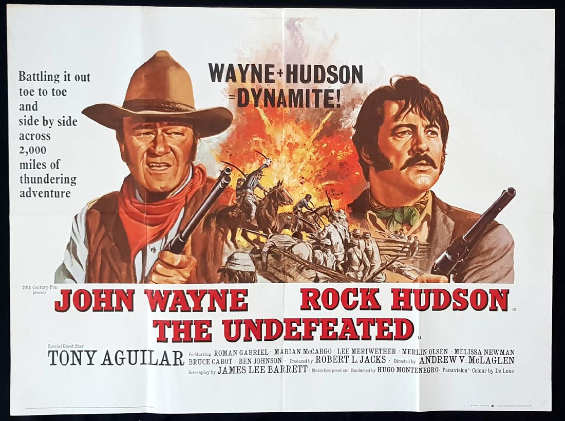 THE UNDEFEATED Original British Quad Movie Poster John Wayne Rock Hudson
