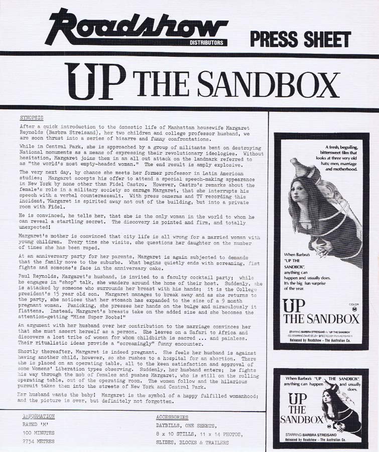 UP THE SANDBOX Rare AUSTRALIAN Movie Press Sheet Barbra Streisand