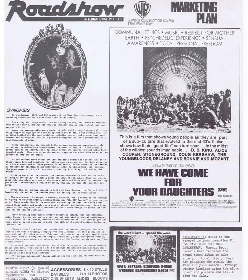 WE HAVE COME FOR YOUR DAUGHTERS Rare AUSTRALIAN Movie Press Sheet