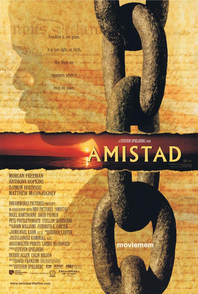 AMISTAD Original Daybill Movie Poster Morgan Freeman Anthony Hopkins DS