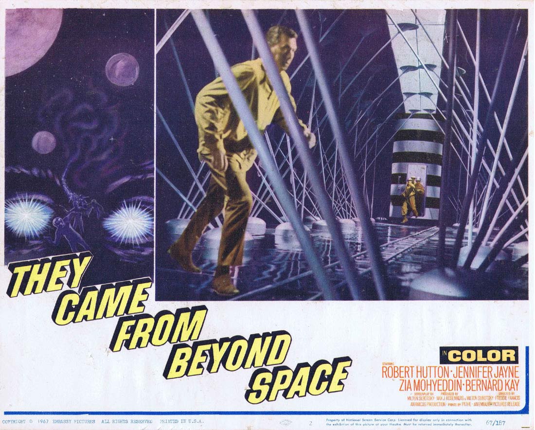 THEY CAME FROM BEYOND SPACE Original Lobby Card 2 Robert Hutton Freddie Francis Sci Fi