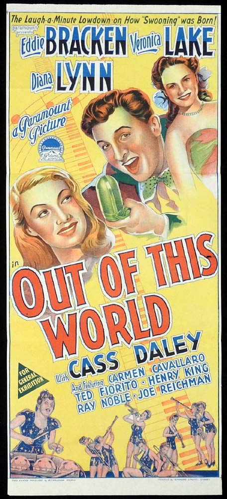 OUT OF THIS WORLD Original Daybill Movie Poster Eddie Bracken Veronica Lake