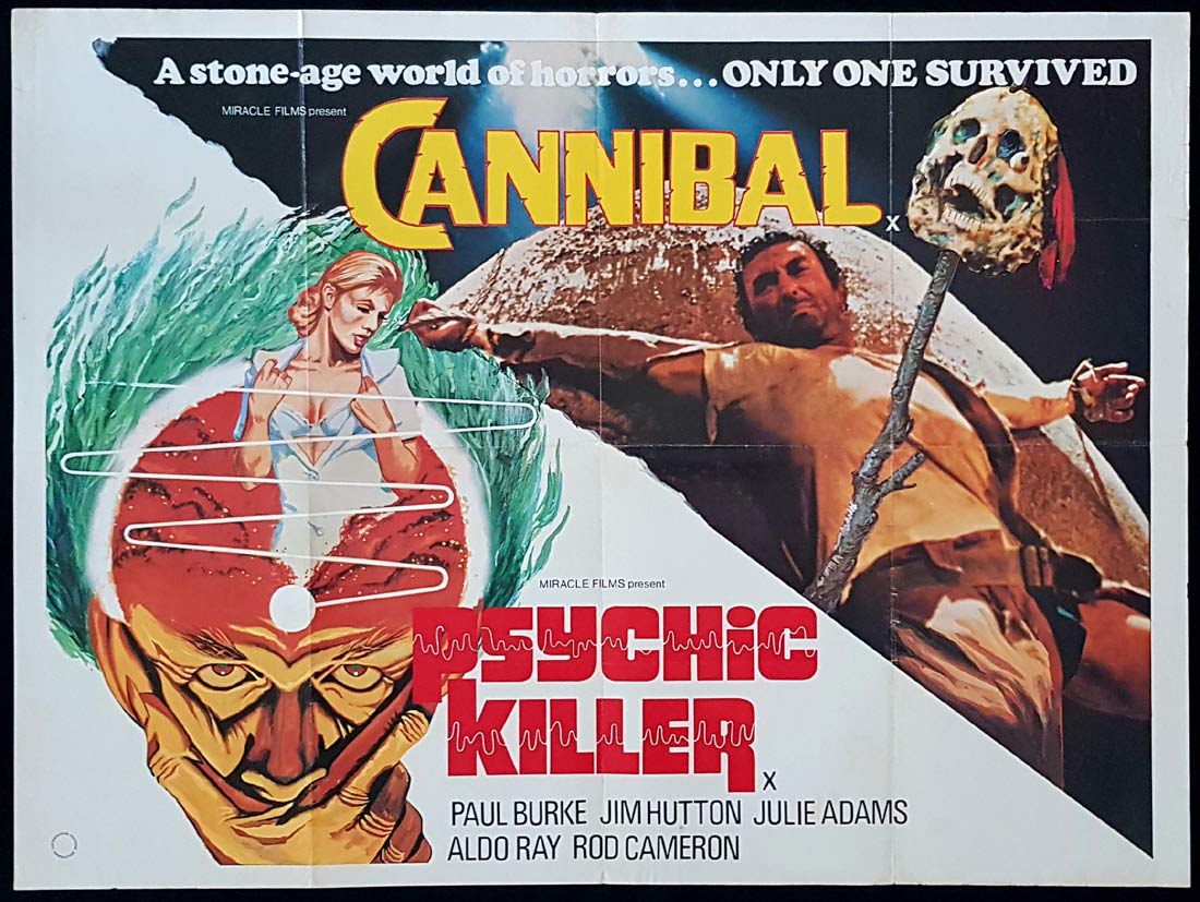 CANNIBAL PSYCHIC KILLER Original Double Bill British Quad Movie Poster