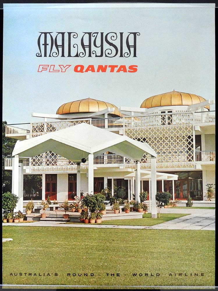 QANTAS Vintage Travel Poster MALAYSIA 1960s