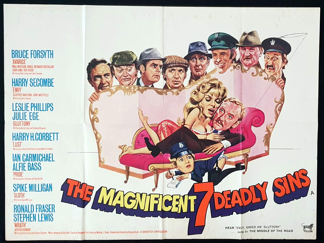 THE MAGNIFICENT SEVEN DEADLY SINS Original British Quad Movie Poster Tom Chantrell art