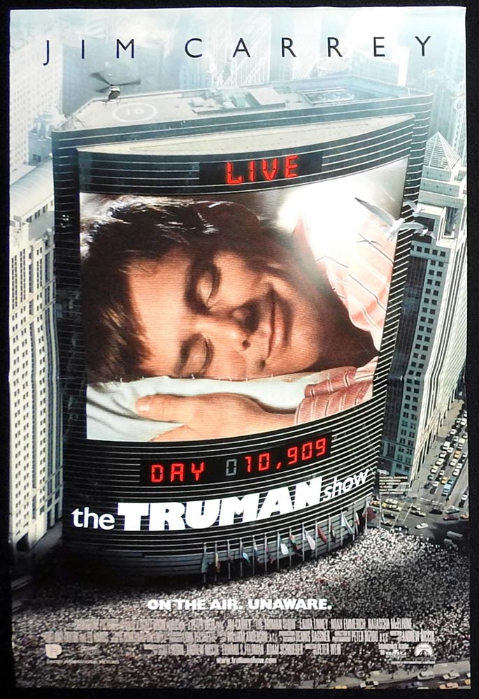 THE TRUMAN SHOW Original Daybill Movie Poster Jim Carrey Laura Linney