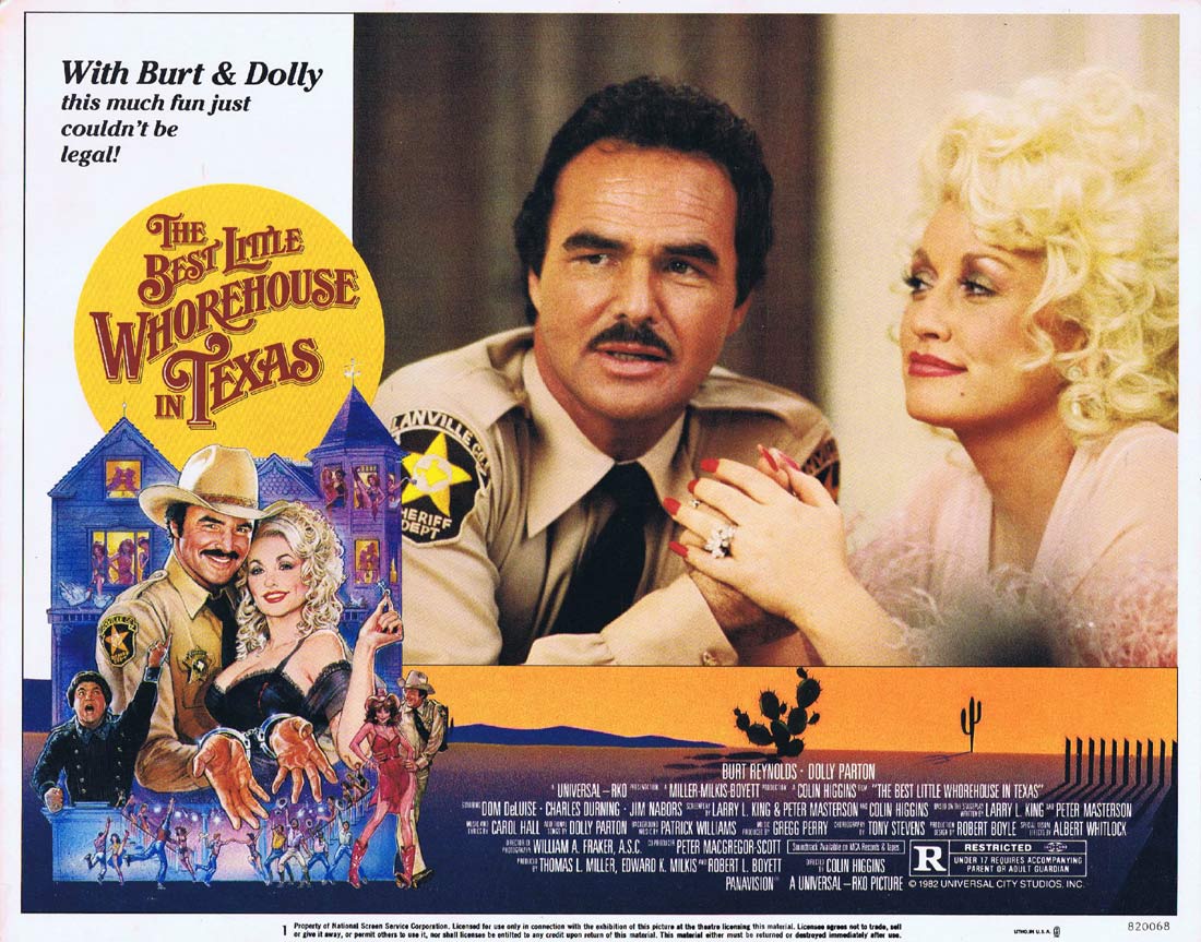 THE BEST LITTLE WHOREHOUSE IN TEXAS Lobby Card 1 Dolly Parton Burt Reynolds