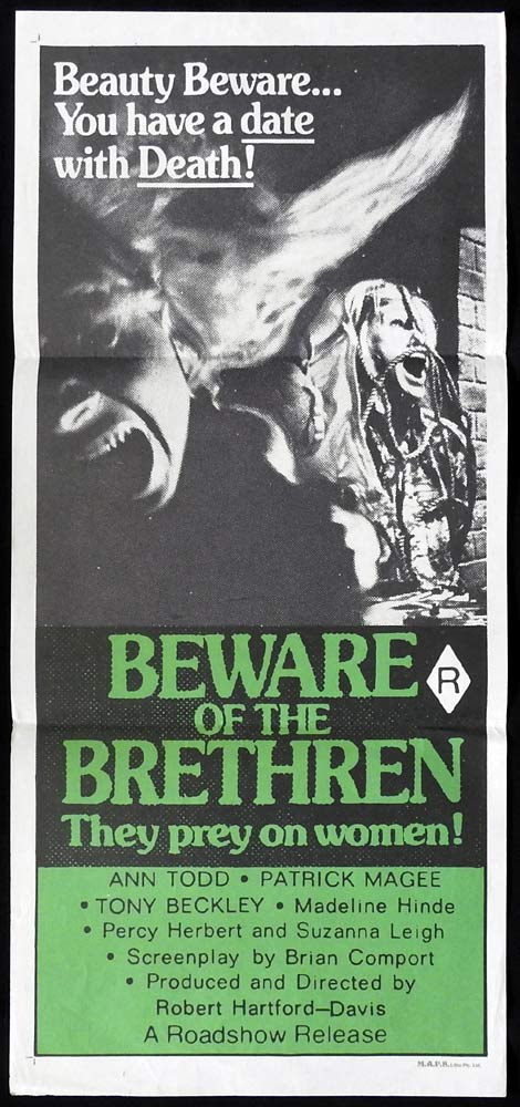 BEWARE OF THE BRETHREN Original Daybill Movie Poster Ann Todd Patrick Magee Horror Slasher