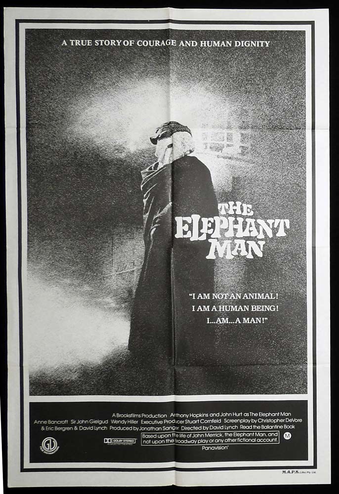 THE ELEPHANT MAN Original ONE SHEET Movie Poster John Hurt Anthony Hopkins