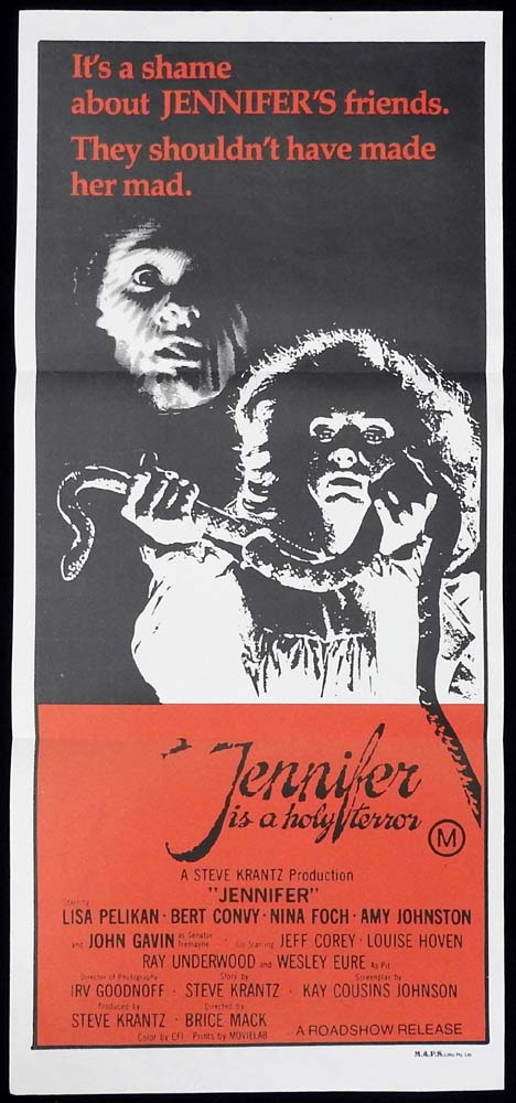 JENNIFER Original Daybill Movie Poster Lisa Pelikan HORROR Nina Foch