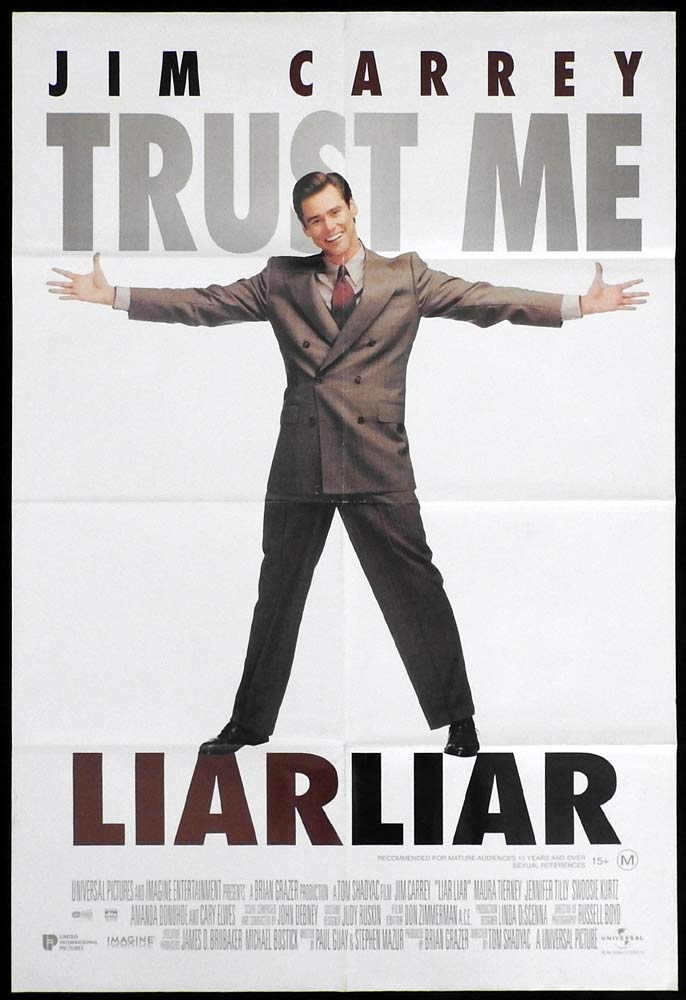 LIAR LIAR Original One Sheet Movie Poster Jim Carrey Maura Tierney