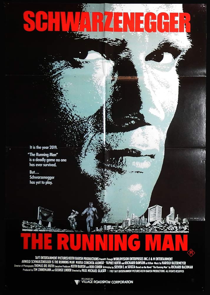 THE RUNNING MAN Original One Sheet Movie Poster Arnold Schwarzenegger