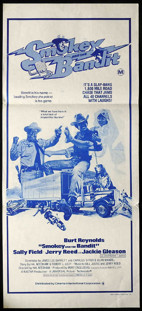 SMOKEY AND THE BANDIT Original Blue Style Daybill Movie poster Burt Reynolds