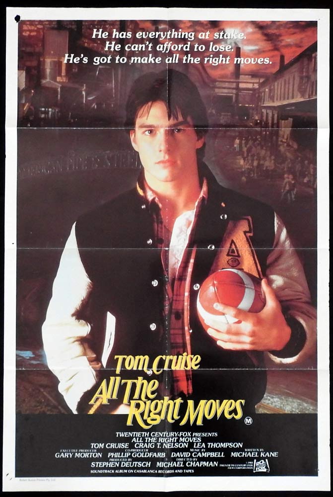 ALL THE RIGHT MOVES Original One Sheet Movie Poster Tom Cruise Craig T. Nelson