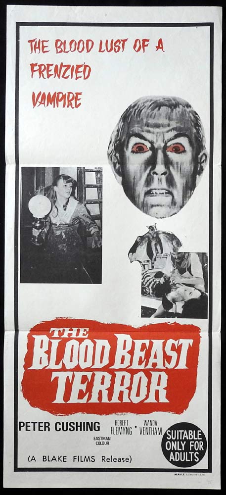 THE BLOOD BEAST TERROR Original Daybill Movie poster Peter Cushing Robert Flemyng Horror