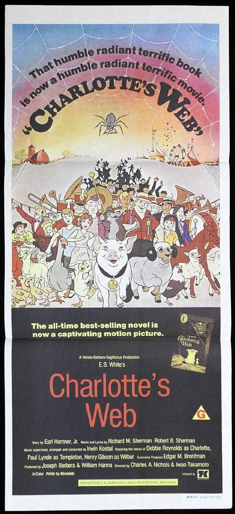 CHARLOTTE’S WEB Original Daybill Movie Poster Debbie Reynolds Paul Lynde