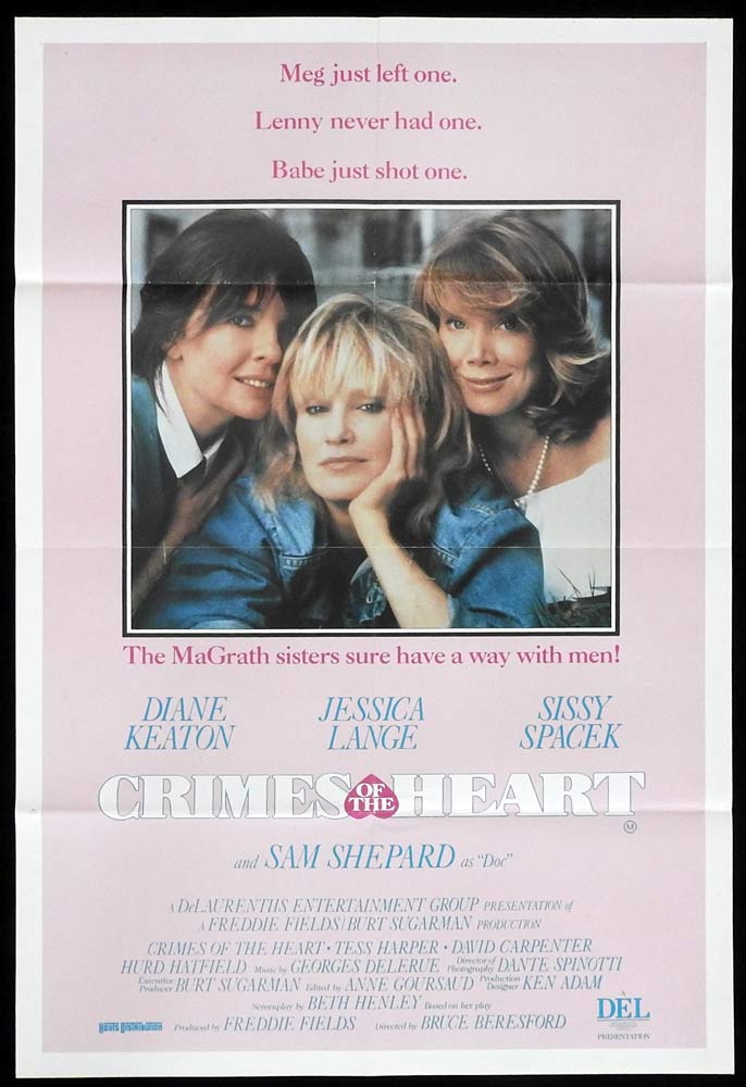 CRIMES OF THE HEART Original One Sheet Movie Poster Diane Keaton Jessica Lange