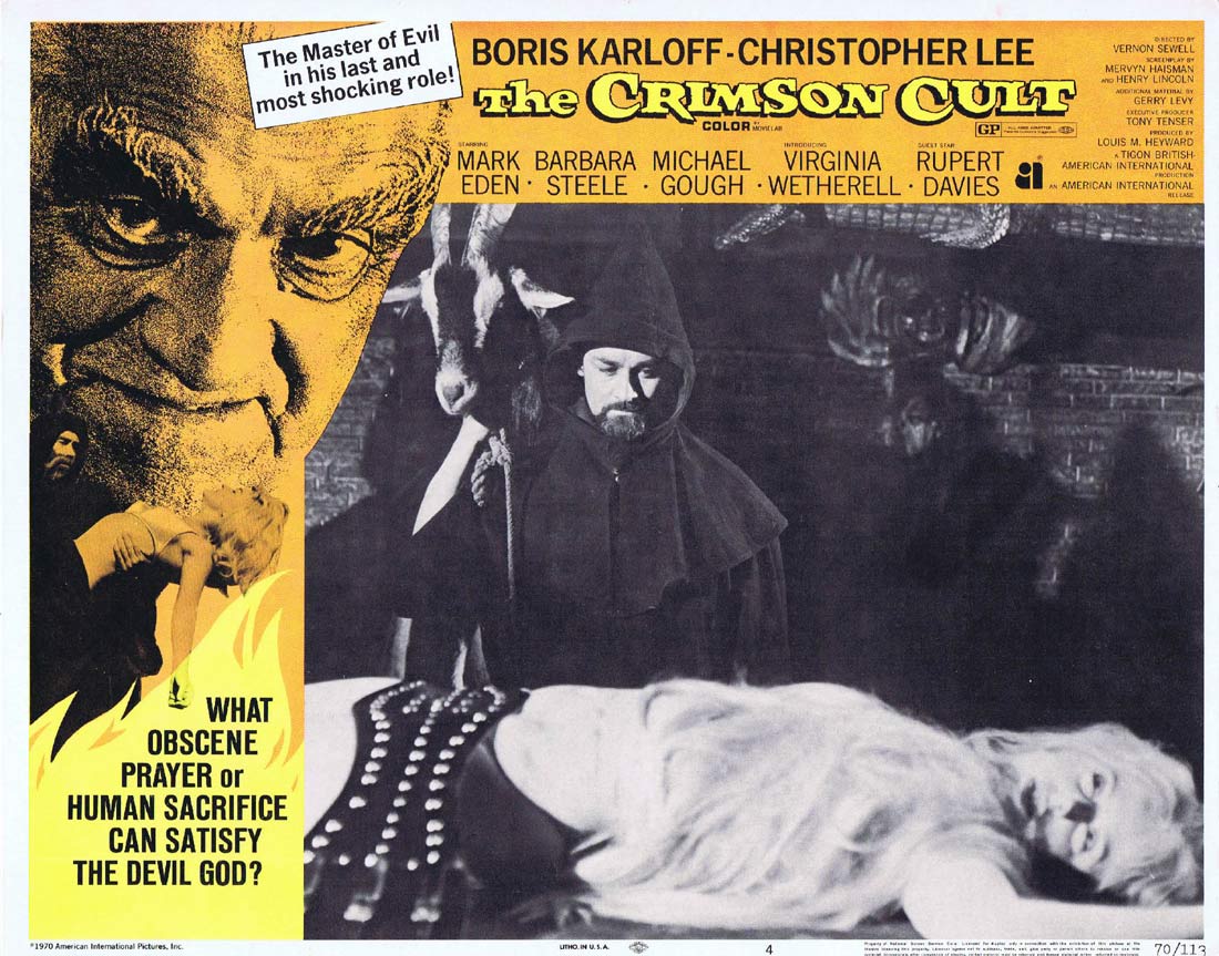 THE CRIMSON CULT Original Lobby Card 4 1960 Horror Christopher Lee Boris Karloff