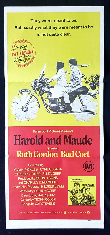 HAROLD AND MAUDE Original Daybill Movie Poster Ruth Gordon Bud Cort