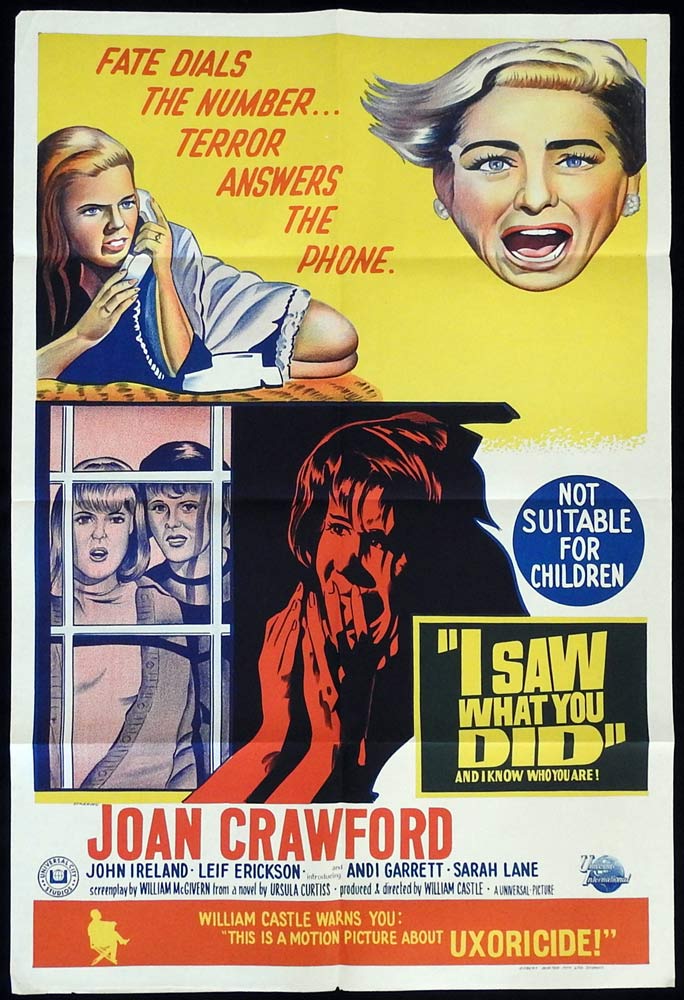 I SAW WHAT YOU DID Original One Sheet Movie Poster Joan Crawford William Castle